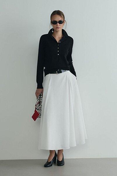 Suud Collection White Liza Belted Skirt