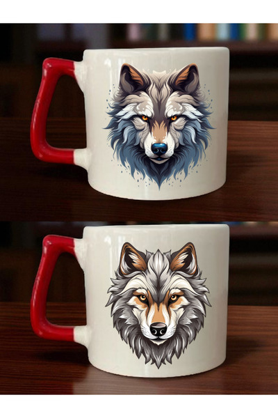 lili hediyelik كوب مطبوع عليه ذئب - هدايا للأصدقاء، هدية للأطفال، هدية للأولاد