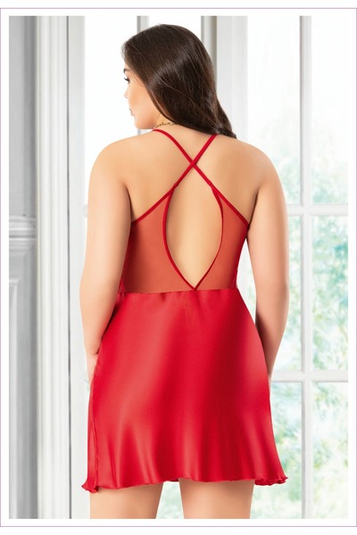 DynamicLeggings Lace Satin Plus Size Nightdress with Straps4042