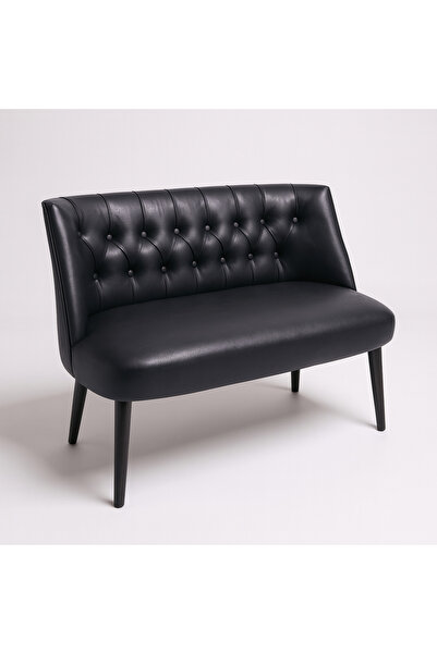 Azra Mobilya Milano İkili Modern Koltuk - Deri Kumaş - Ahşap Ayak - Siyah