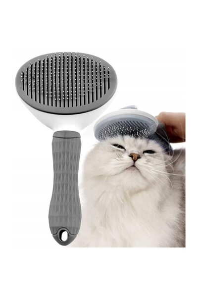 Edibazzar Perie curatare par caini si pisici cu buton autocuratare, Gri