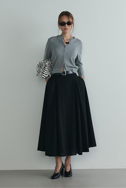 Suud Collection Siyah Liza Kemerli Etek