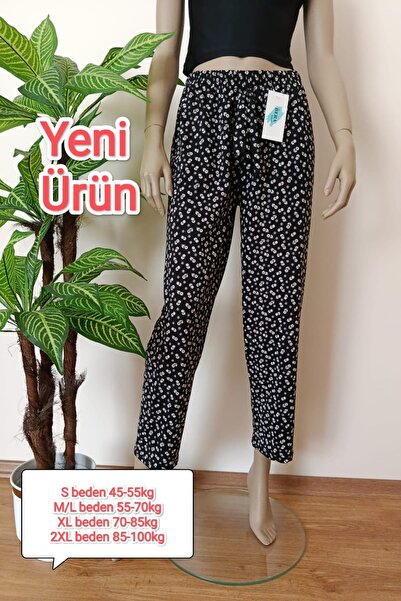 Women's Black Floral Printed Cotton Combed Cotton Pajamas Bottom