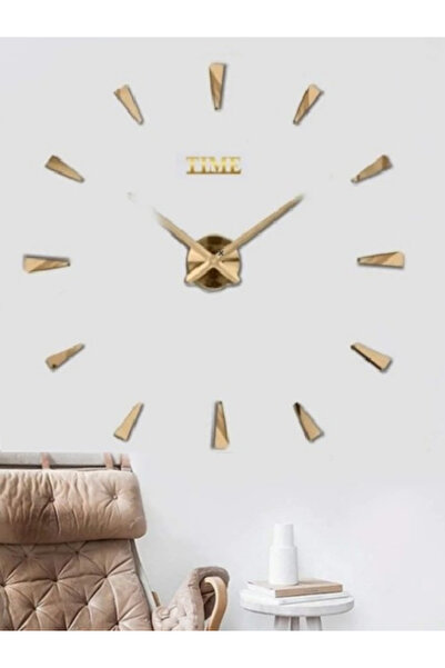Tooall Time Yazılı 3d Gold Renk Aynalı Pleksi Dekoratif Ayarlanabilir Büyük Boy Duvar Saati