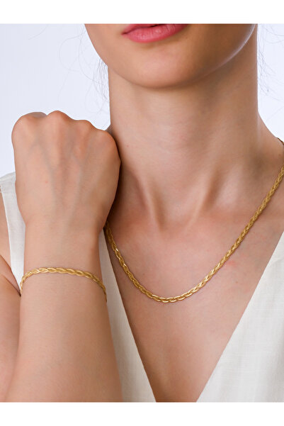 ÇAĞLAYAN KUYUMCULUK 14 Ayar Altın Hasır Pelik Kolye Bileklik Takım