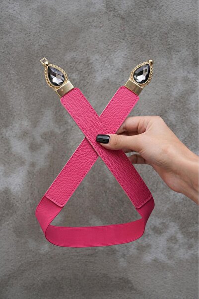 MODAM HİFA Pear Stone Elastic Women's Belt Dress Belt Shirt Belt Coat Belt Stone Belt Pants