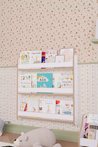OBİ Atölye Montessori Çocuk Kitaplığı 3 Katlı Geniş 80x80 Dikey Duvar Kitaplığı