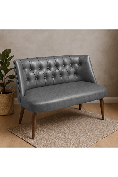 Azra Mobilya Milano İkili Modern Koltuk - Deri Kumaş - Ahşap Ayak - Gri