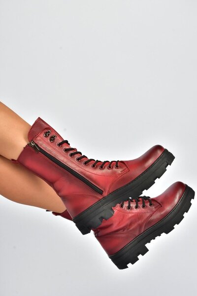 Fox Shoes V999049103 Kırmızı Hakiki Deri Kadın Postal Bot