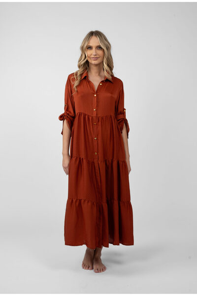 Monarh Design Rochie camasa midi cu maneca lunga si nasturi