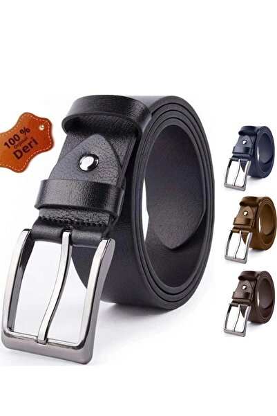 Bosskan SIYAH Hakiki Deri Kot Kumaş Kanvas Pantolona Uyumlu Kemer