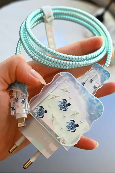 Fibaks 18W/20W Kaplumbağa Desenli Şarj Aleti Koruyucu Şarj Kablosu Örme Apara...