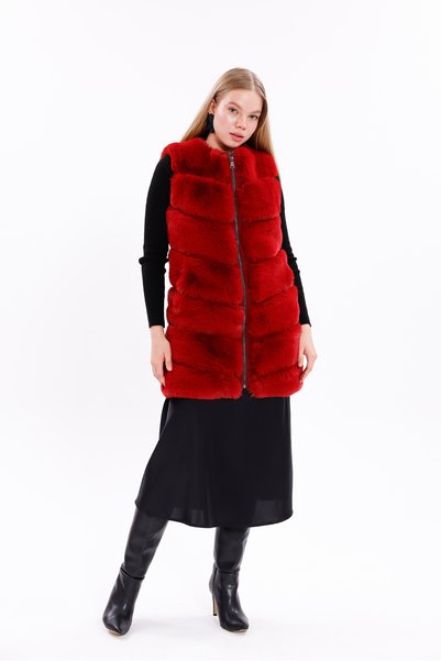 Nazfur Imported Plush Burgundy Faux Plump Vest