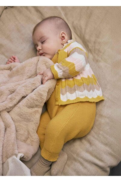 MAYORAL Kışlık Kız Bebek Triko 3lü Set Salopet Hırkalı Takım - Hardal