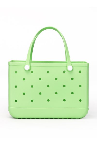 KALEIDO EVA Rubber Beach Tote Bag with 5 Summer Charms for Women & Family - Green-Medium