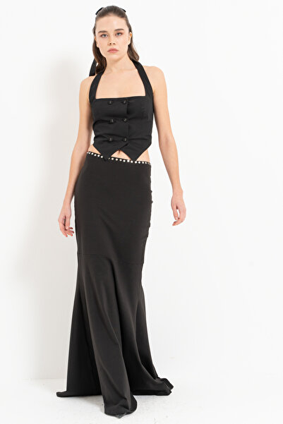 Kikiriki Black Halter Neck Buttoned Bustier