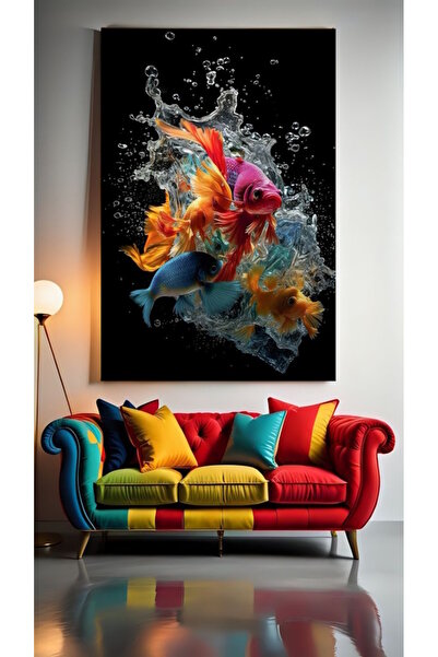 özkacar PEȘTI COLORAȚI V1 Tablou pe pânză pentru decorarea casei, perete, sal...