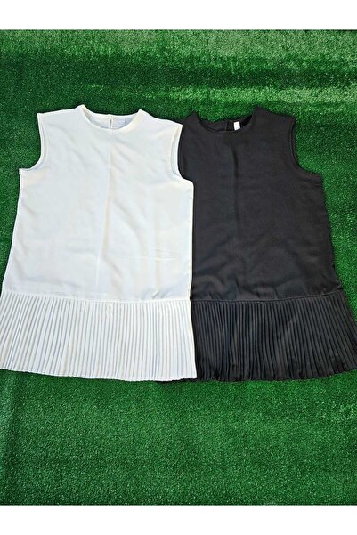 ÇELEBİ STYLE Women's Hijab Sleeveless 2 Pack Black Ecru Pleated Underwear Shirt Tunic Blouse Pleated Pleated