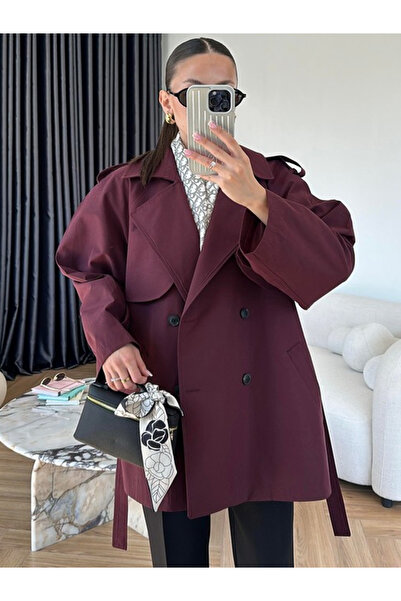 My Blog Plum Oversize Off-Shoulder Short Trench - 9580