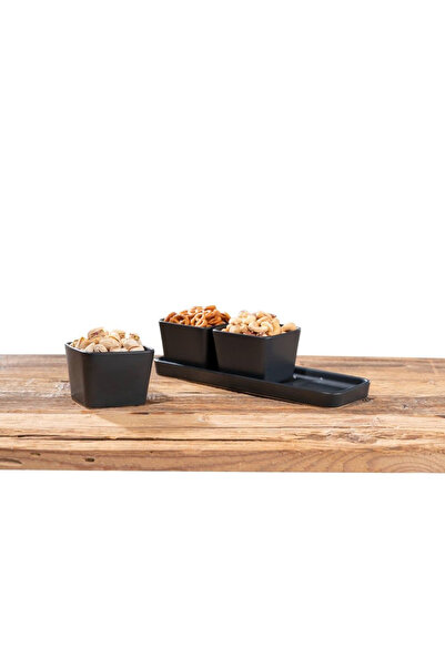 Saban Atıştırmalık,Çerezlik ve Sos Kasesi Seti 3 x 300 ml kaseli siyah mat tepsi