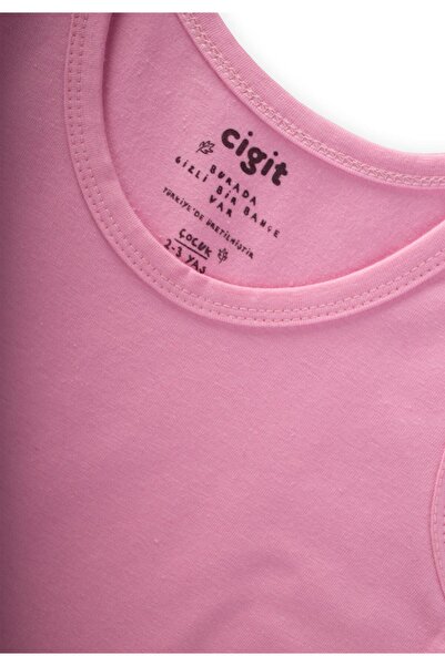 Cigit Triple Wide Strap Girls' Tank Top 2-9 Years Old Candy Pink