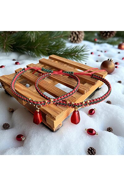 MODA Örme Bereket Bilekliği – Nar Taneli , Kırmızı Yeşil İp Şans Bilekliği - Yeni Yıl Uğuru