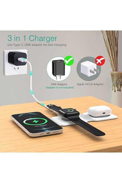 Generic 3-in-1 Wireless Charger with Night Light, Fast Foldable Charging Station for iPhone 14/