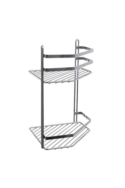 DacEnergy Chrome corner bathroom shelf, size 20x20x30 cm, two shelves, gray color