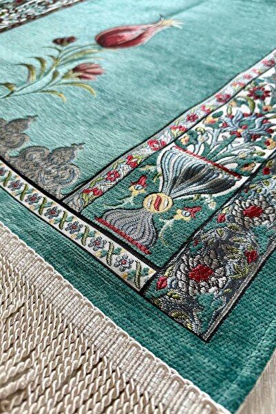 MUSK STORE Tulip Design Luxury Quilted Chenille Fabric Prayer Mat 115X66 Cm. 800g. Turquoise