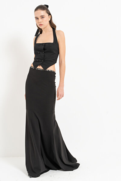 Kikiriki Black Halter Neck Buttoned Bustier