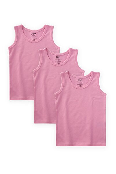 Cigit Triple Wide Strap Girls' Tank Top 2-9 Years Old Candy Pink