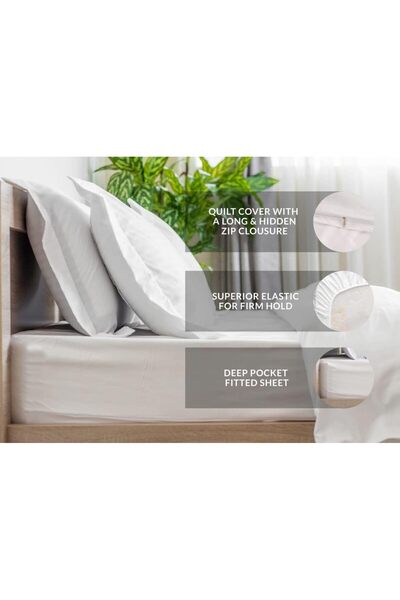 Eworld 6-Piece King Size White Striped Cotton Bedding Set with Fitted Sheet, Quilt Cover & Pillowcases