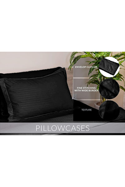 Eworld 6-Piece King Size Black Striped Cotton Bedding Set with Fitted Sheet, Quilt Cover & Pillowcases
