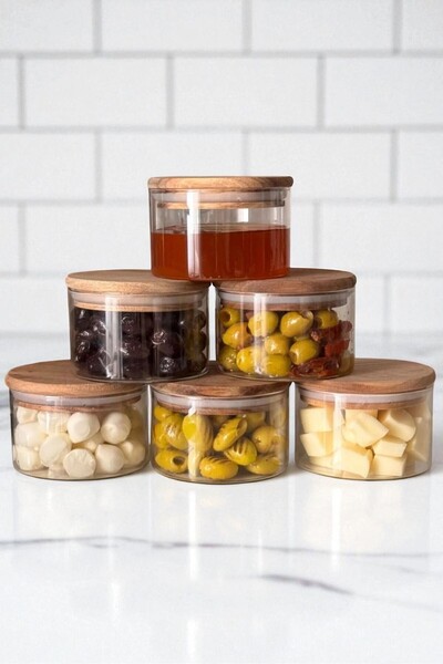 BOROSİLLA 6'lı Borosilikat Cam Kahvaltılık Seti - Sızdırmaz Silikonlu Bambu K...