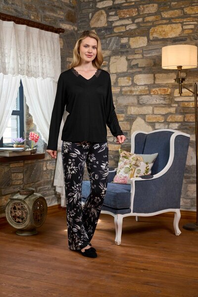 Cossy By Aqua Lace Detail Patterned Pajama Set Cossybyaqua 26288-48