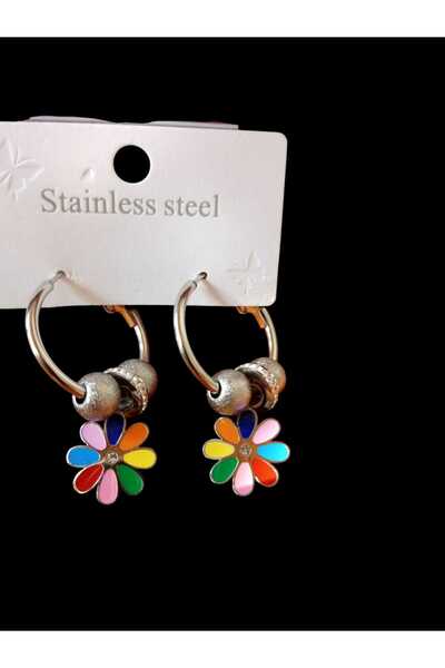 Celestia Flower Detail Colorful Silver Color Earrings