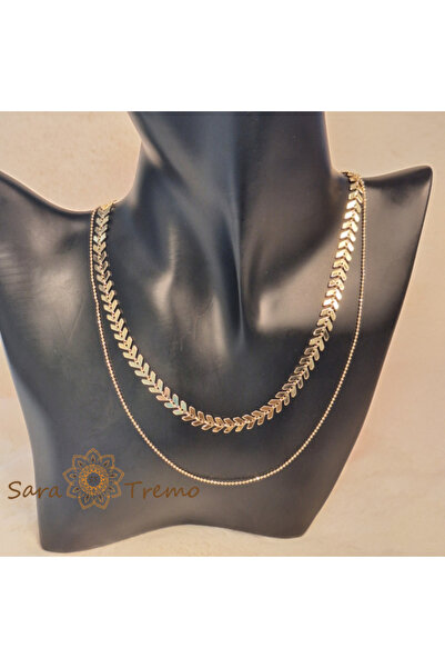 SaraTremo Colier dublu placat cu aur de 14K – Ramură a Vieții 40-45 cm