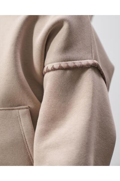 Magu Girls' Cotton Beige Hooded Sweatshirt Tracksuit Top and Bottom Set - Comfortable Casual Wear