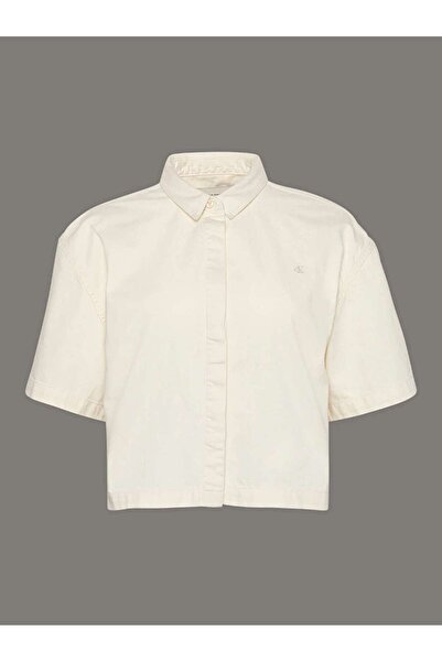 Calvin Klein SS DENIM SHIRT CHALK WHITE Beyaz Kadın Tişört