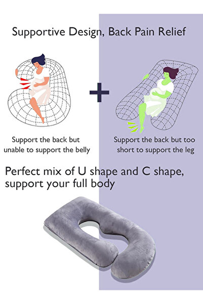 Eworld U-Shaped Full Body Pregnancy Pillow for Maternity Comfort & Support with Grey Cover, 57″