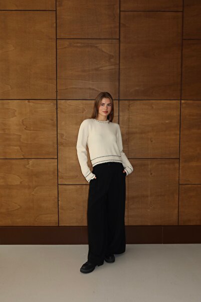 LOISY Pulover cu textura moale pentru femei, cu detaliu în dungi