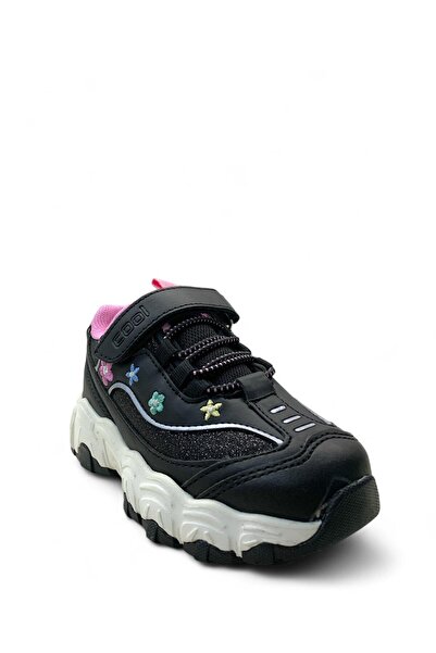 Cool Bella Ortopedik Kız Çocuk Okul Öncesi Siyah Çiçekli Rahat Sneaker