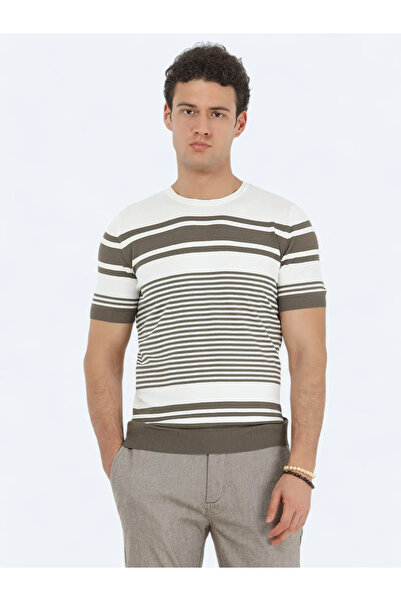 Kip Menswear Μπλουζάκι με ριγέ πλεκτό λαιμόκοψη σε μπλε ναυτικό TSH-1165