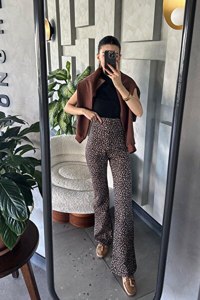 Nura Francy Women's Extra High Waist Medium Thickness Spanish Leg Leopard Print Pants