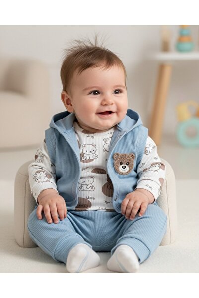 Ege Bebek Erkek Bebek Mevsimlik Yeni Doğan 3-6-9-12 Ay Fitilli Yelekli Ayıcık...