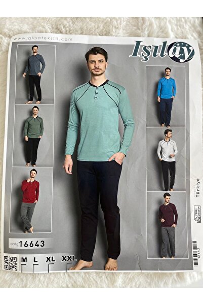 GLİSA IŞILAY Yakası Düğmeli Penye Uzun Kollu Pijama Takım