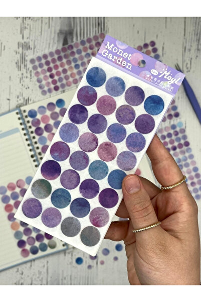 Kağıt Gemi Dükkan Monet Garden Mor 6 Yaprak 312 Adet Yuvarlak Kağıt Sticker Seti/Etiket/Çıkartma/Postit/Post-it