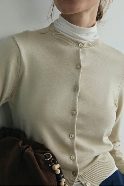 Suud Collection Bej Lea Triko Hırka