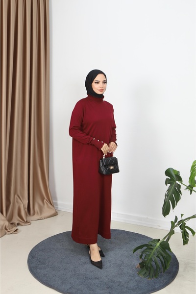 NİSUM MODA Mercerized Dress with Stone Detail
