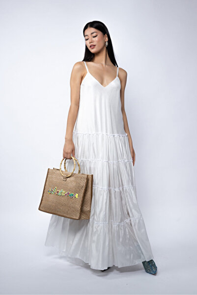 Monarh Design Rochie maxi din matase cu bretele subtiri